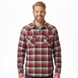 Converse One Star Men's Shirt Long Sleeve Snap Up Red Plaid 100% Cotton Size S
